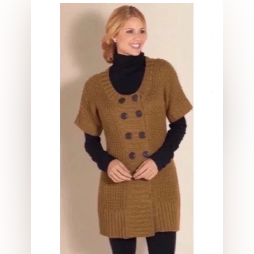 Soft Surroundings Wool Blend Double Breasted Button Tunic Knit Sweater Petite